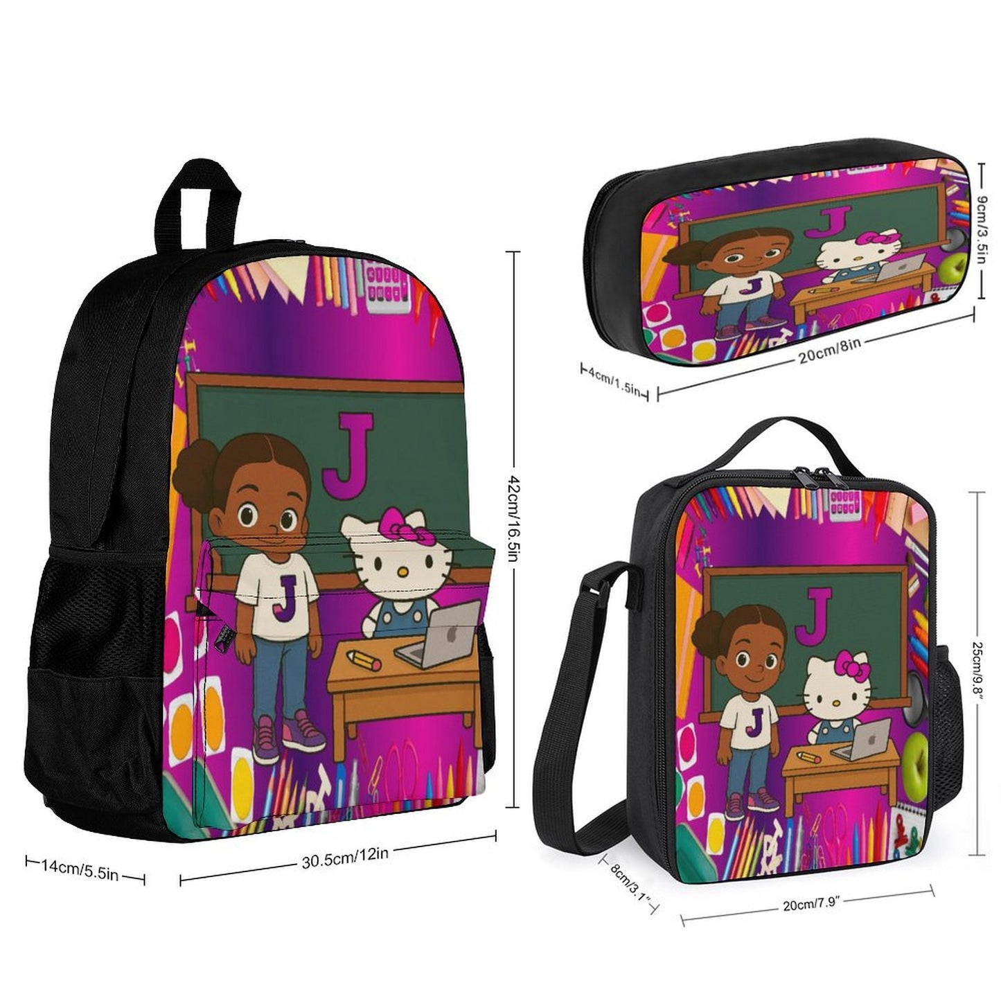Kids 3-in-1 Polyester Backpack Set – Partial Print
